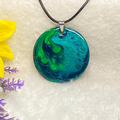 Hand Painted Iridescent Pendant Necklace