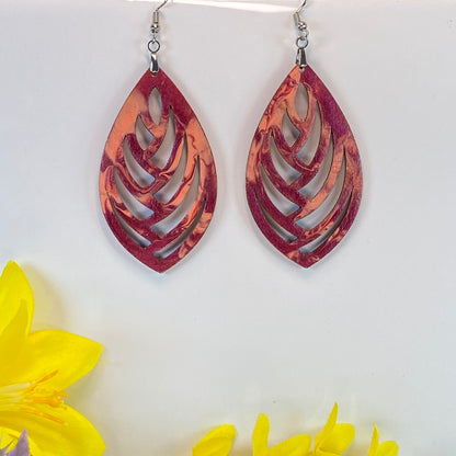 Hand Painted Geometric Cut Out Iridescent Dangle Pendant Earrings