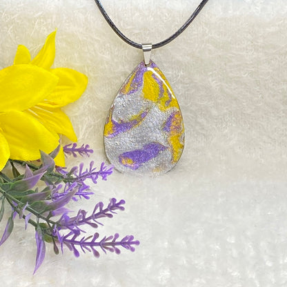 Hand Painted Iridescent Tear Drop Pendant Necklace