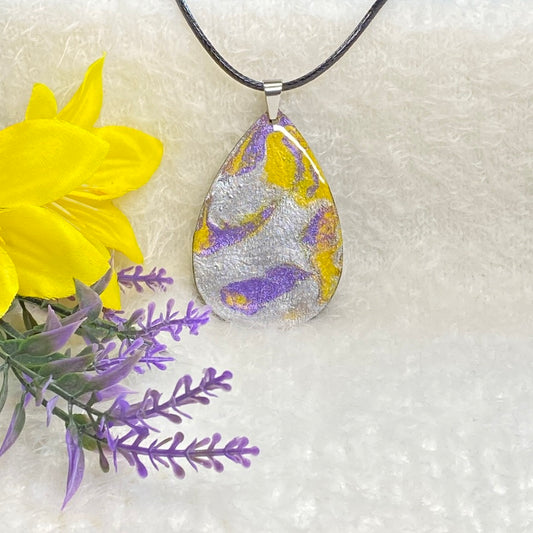 Hand Painted Iridescent Tear Drop Pendant Necklace