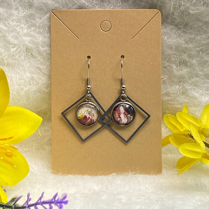 Hand Painted Glass Cabochon Gem Bezel Earrings