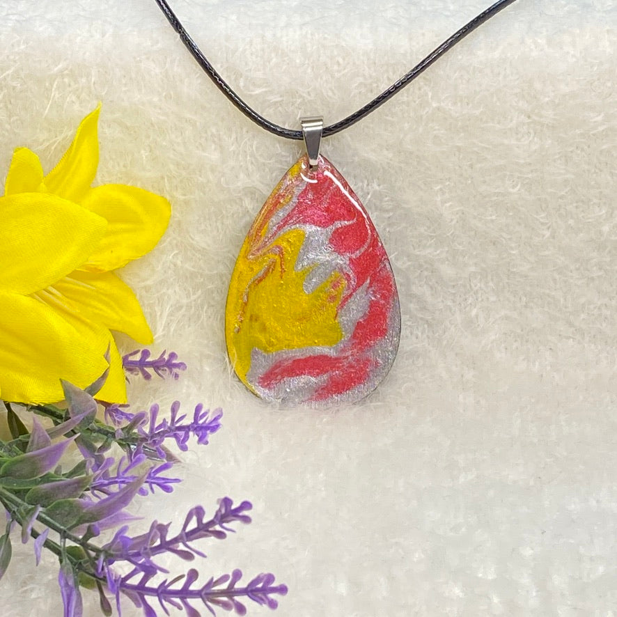 Hand Painted Iridescent Tear Drop Pendant Necklace