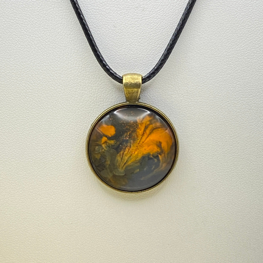 Hand Painted Glass Cabochon Round Bezel Pendant Necklace