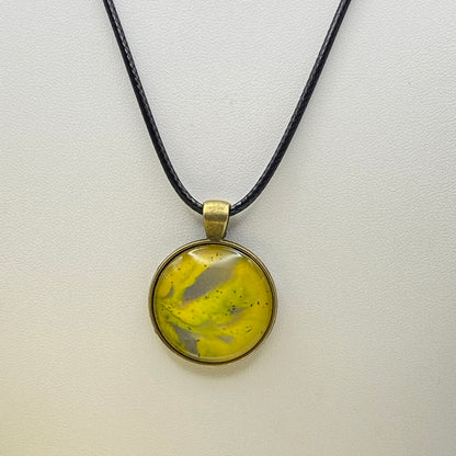 Hand Painted Glass Cabochon Round Bezel Pendant Necklace