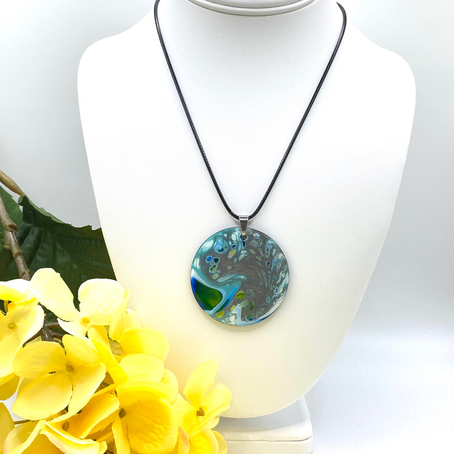 Hand Painted Iridescent Pendant Necklace