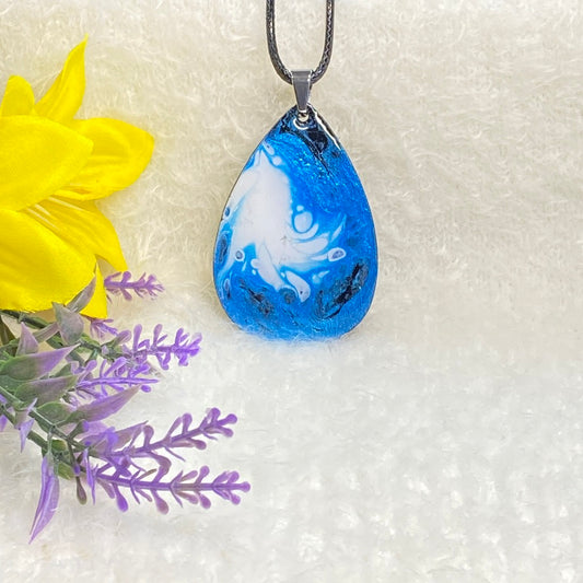 Hand Painted Iridescent Tear Drop Pendant Necklace