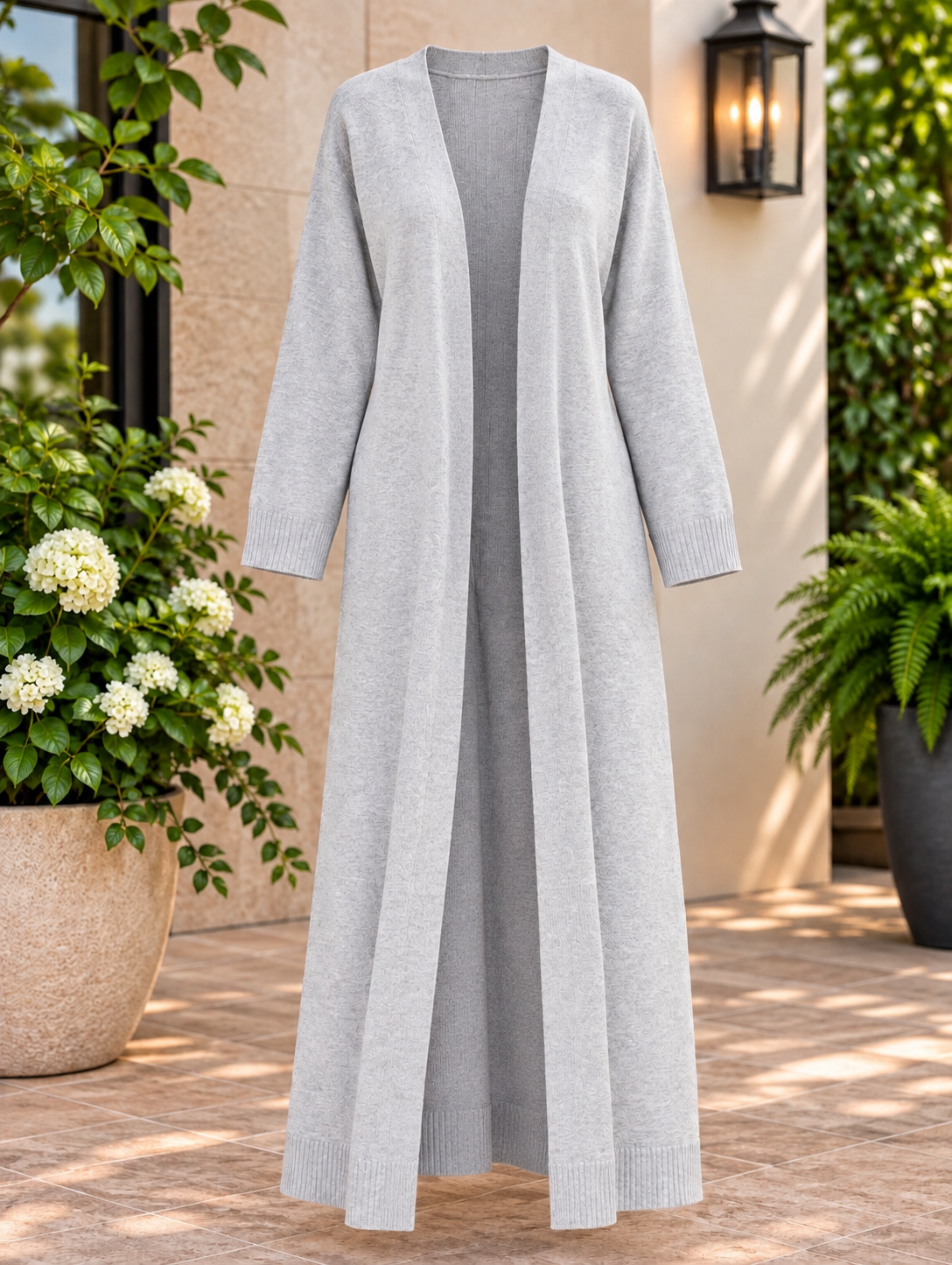 Women's Light Gray Long Duster Cardigan Sweater – Open Front, Tie Waist, S, M, L – New With Tags