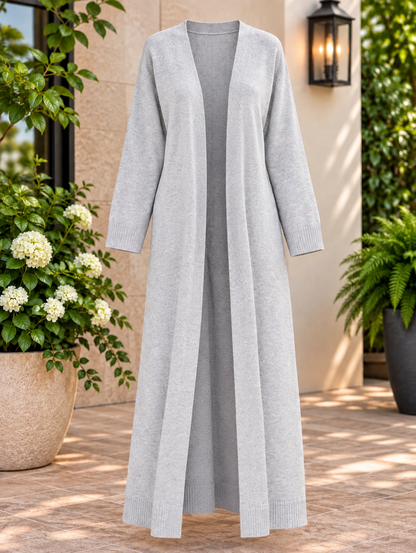 Women's Light Gray Long Duster Cardigan Sweater – Open Front, Tie Waist, S, M, L – New With Tags