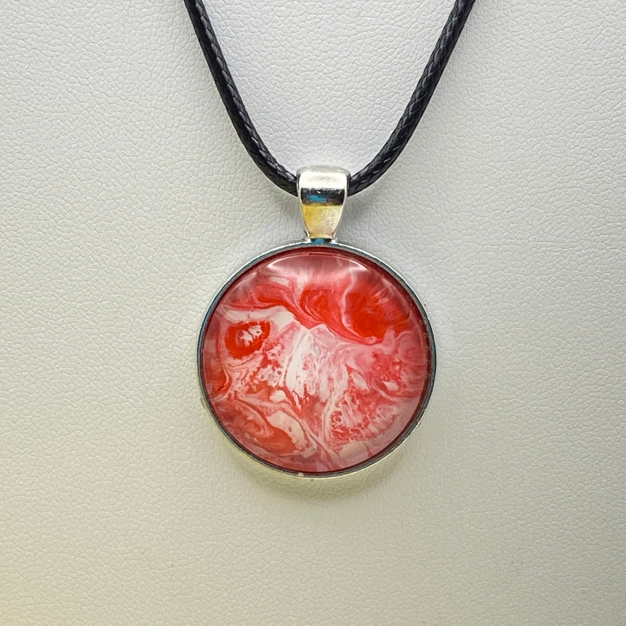 Hand Painted Glass Cabochon Round Bezel Pendant Necklace