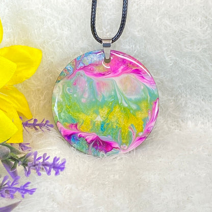 Hand Painted Iridescent Pendant Necklace