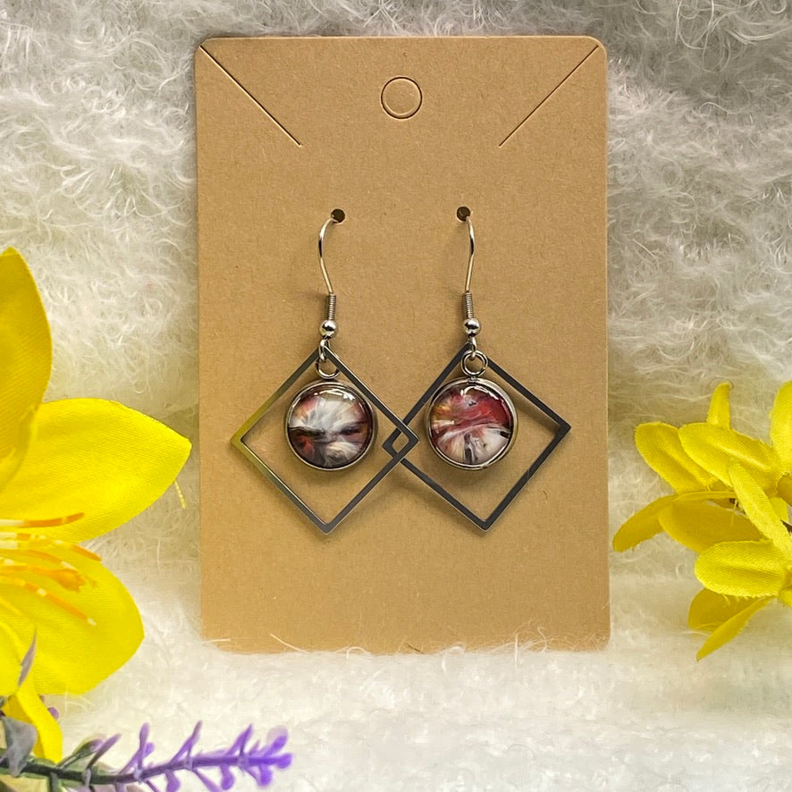 Hand Painted Glass Cabochon Gem Bezel Earrings