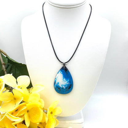 Hand Painted Iridescent Tear Drop Pendant Necklace