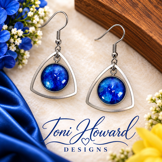 Hand Painted Glass Cabochon Gem Bezel Earrings