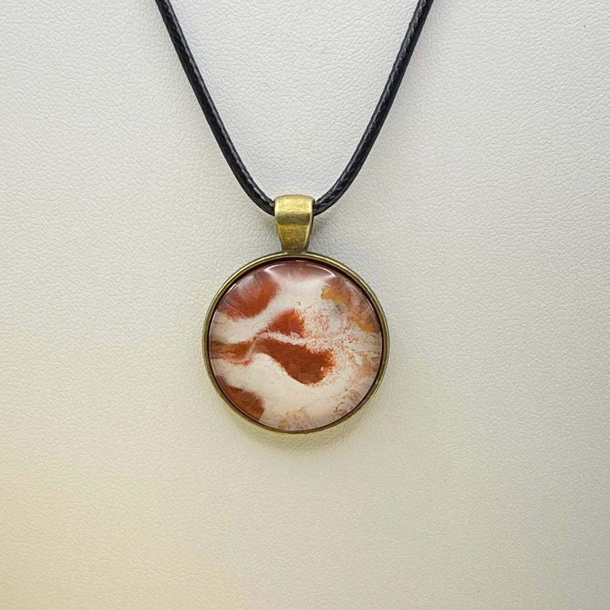 Hand Painted Glass Cabochon Round Bezel Pendant Necklace