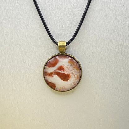 Hand Painted Glass Cabochon Round Bezel Pendant Necklace