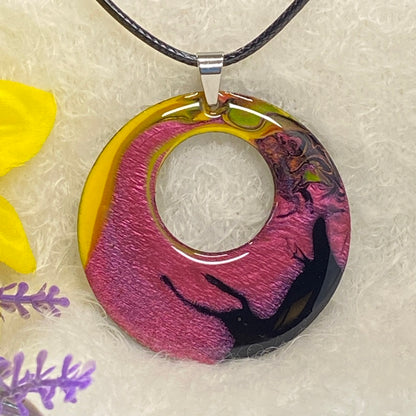 Hand Painted Iridescent Center Hollow Pendant Necklace