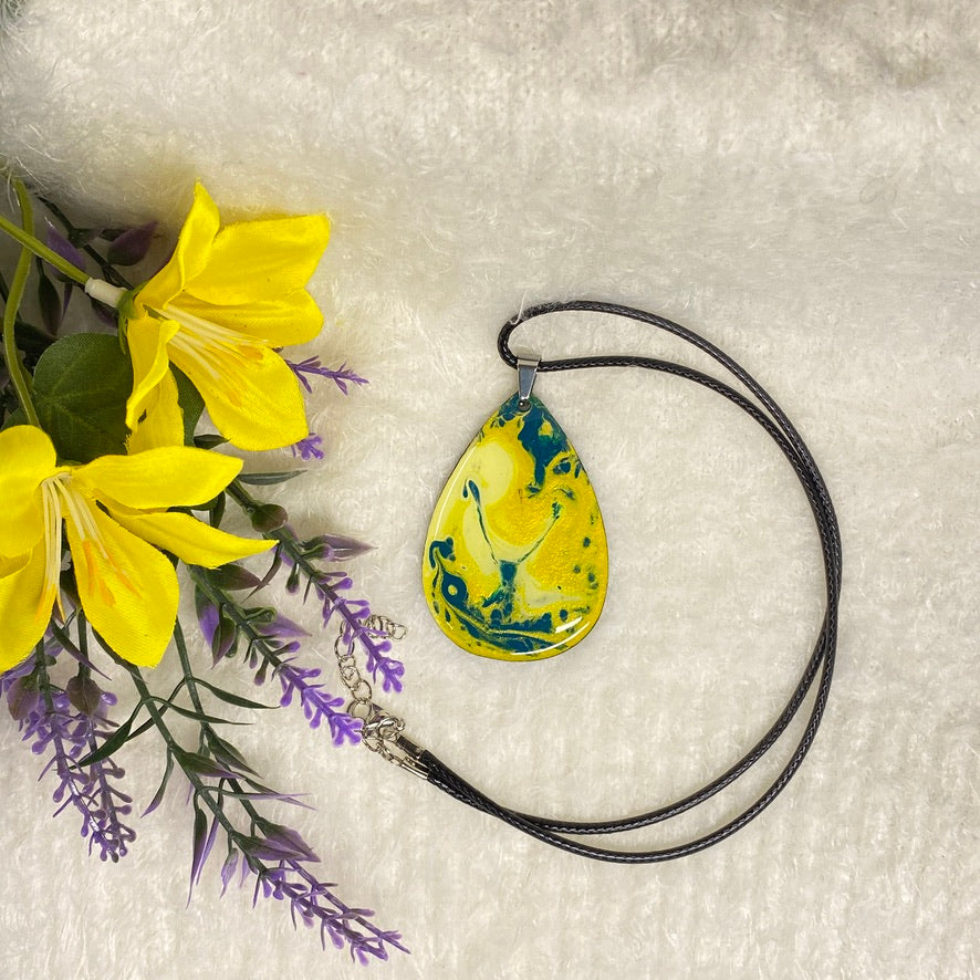 Hand Painted Iridescent Tear Drop Pendant Necklace