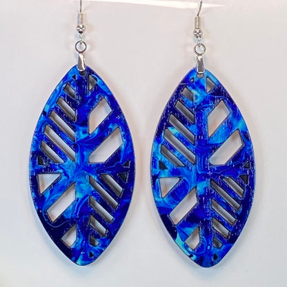 Hand Painted Geometric Cut Out Iridescent Dangle Pendant Earrings