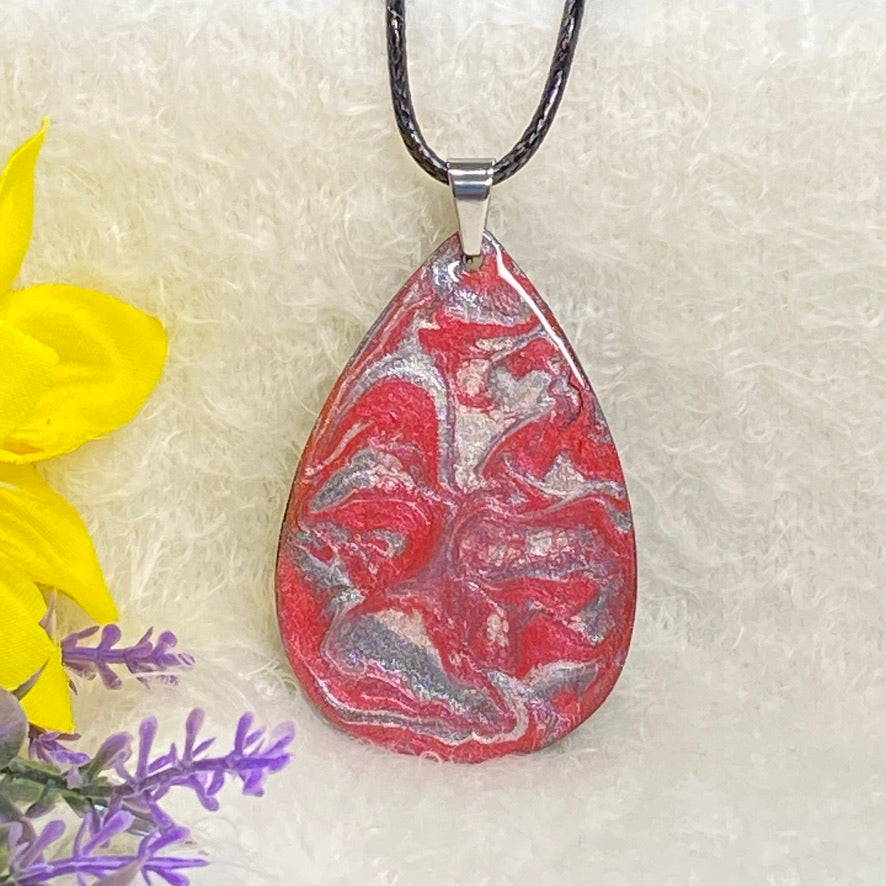 Hand Painted Iridescent Tear Drop Pendant Necklace