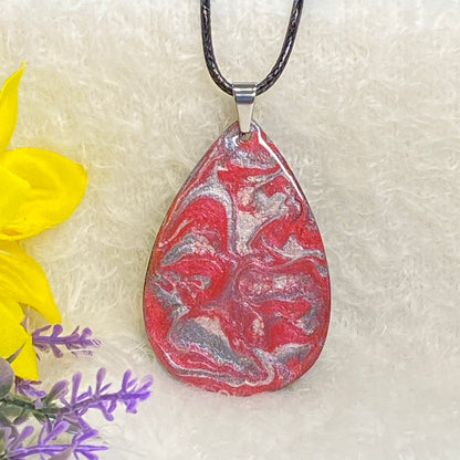 Hand Painted Iridescent Tear Drop Pendant Necklace