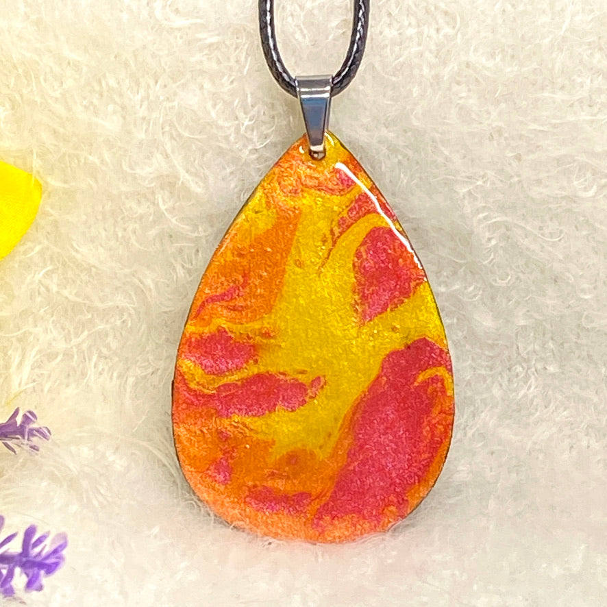 Hand Painted Iridescent Tear Drop Pendant Necklace