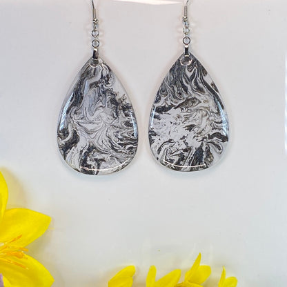 Hand Painted Tear Drop Iridescent Dangle Pendant Earrings