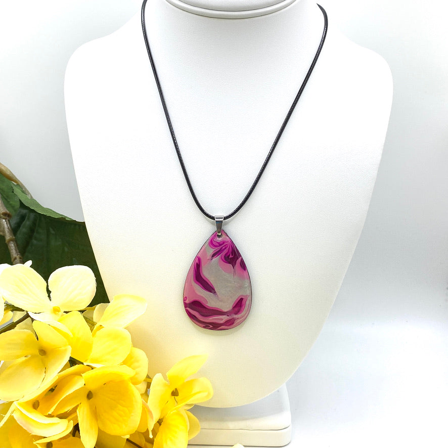 Hand Painted Iridescent Tear Drop Pendant Necklace