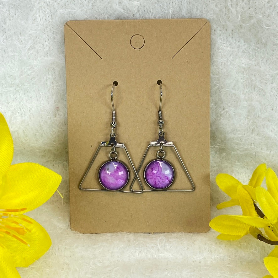 Hand Painted Glass Cabochon Gem Bezel Earrings