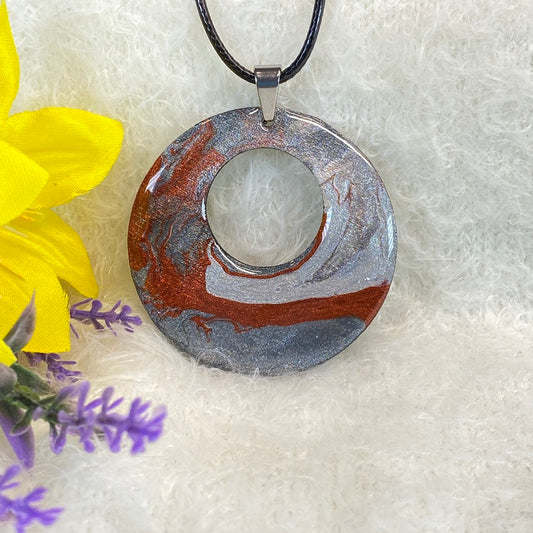 Hand Painted Iridescent Center Hollow Pendant Necklace