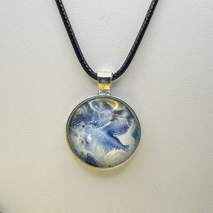 Hand Painted Glass Cabochon Round Bezel Pendant Necklace