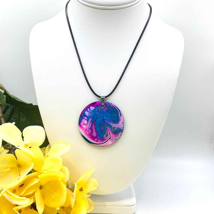 Hand Painted Iridescent Pendant Necklace