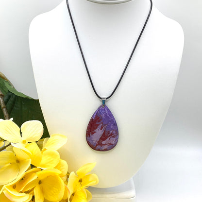 Hand Painted Iridescent Tear Drop Pendant Necklace