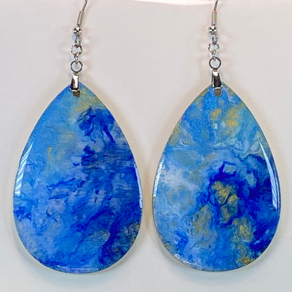 Hand Painted Tear Drop Iridescent Dangle Pendant Earrings