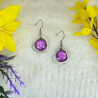 Hand Painted Glass Cabochon Gem Bezel Earrings