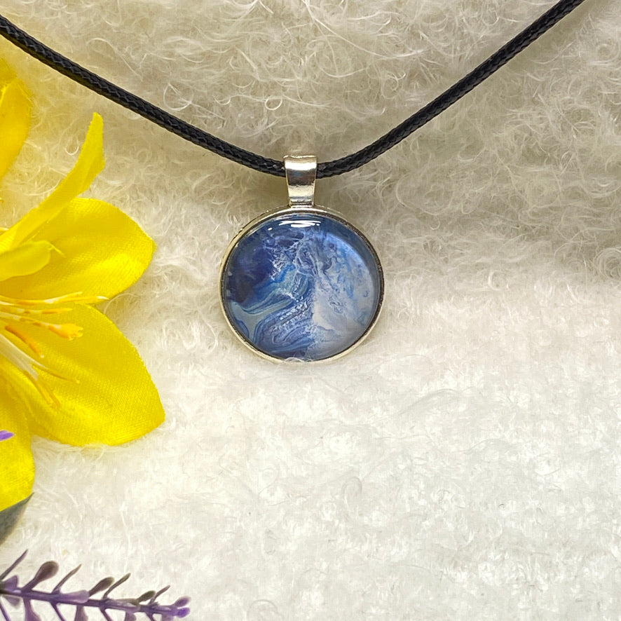 Hand Painted Glass Cabochon Round Bezel Pendant Necklace