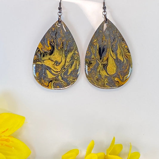 Hand Painted Tear Drop Iridescent Dangle Pendant Earrings