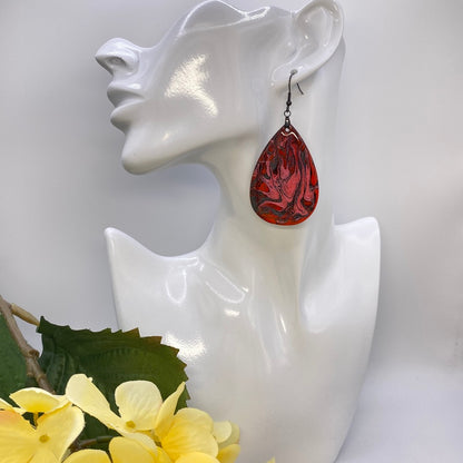 Hand Painted Tear Drop Iridescent Dangle Pendant Earrings