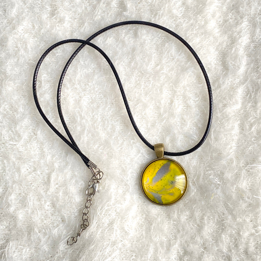 Hand Painted Glass Cabochon Round Bezel Pendant Necklace