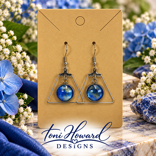 Hand Painted Glass Cabochon Gem Bezel Earrings