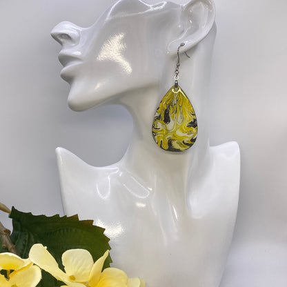 Hand Painted Tear Drop Iridescent Dangle Pendant Earrings