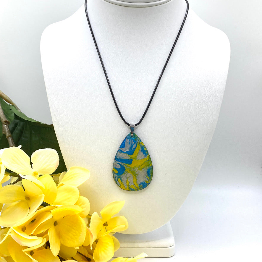 Hand Painted Iridescent Tear Drop Pendant Necklace