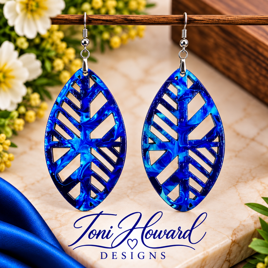 Hand Painted Geometric Cut Out Iridescent Dangle Pendant Earrings