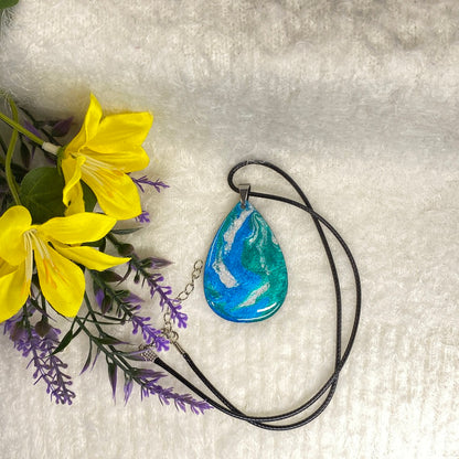 Hand Painted Iridescent Tear Drop Pendant Necklace