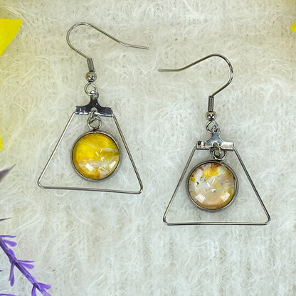 Hand Painted Glass Cabochon Gem Bezel Earrings