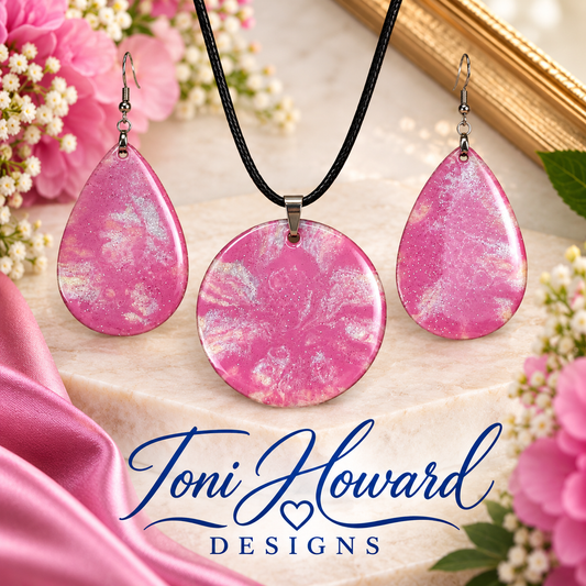 Hand Painted Iridescent Pendant Necklace And Earring Set