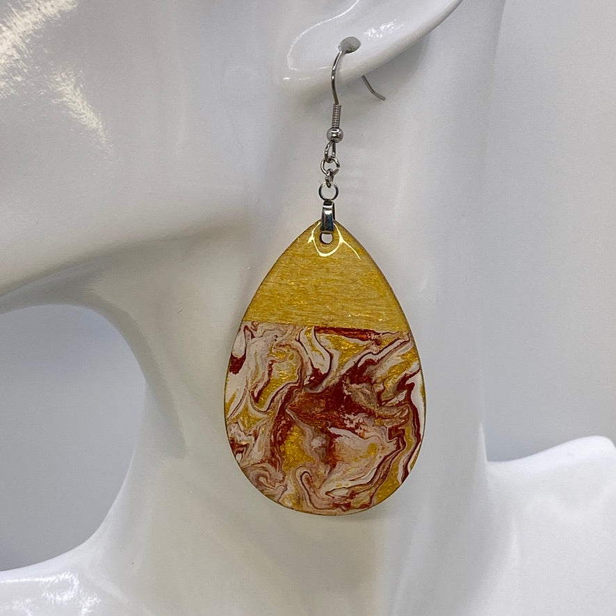 Hand Painted Tear Drop Color Block Iridescent Dangle Pendant Earrings