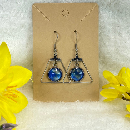 Hand Painted Glass Cabochon Gem Bezel Earrings