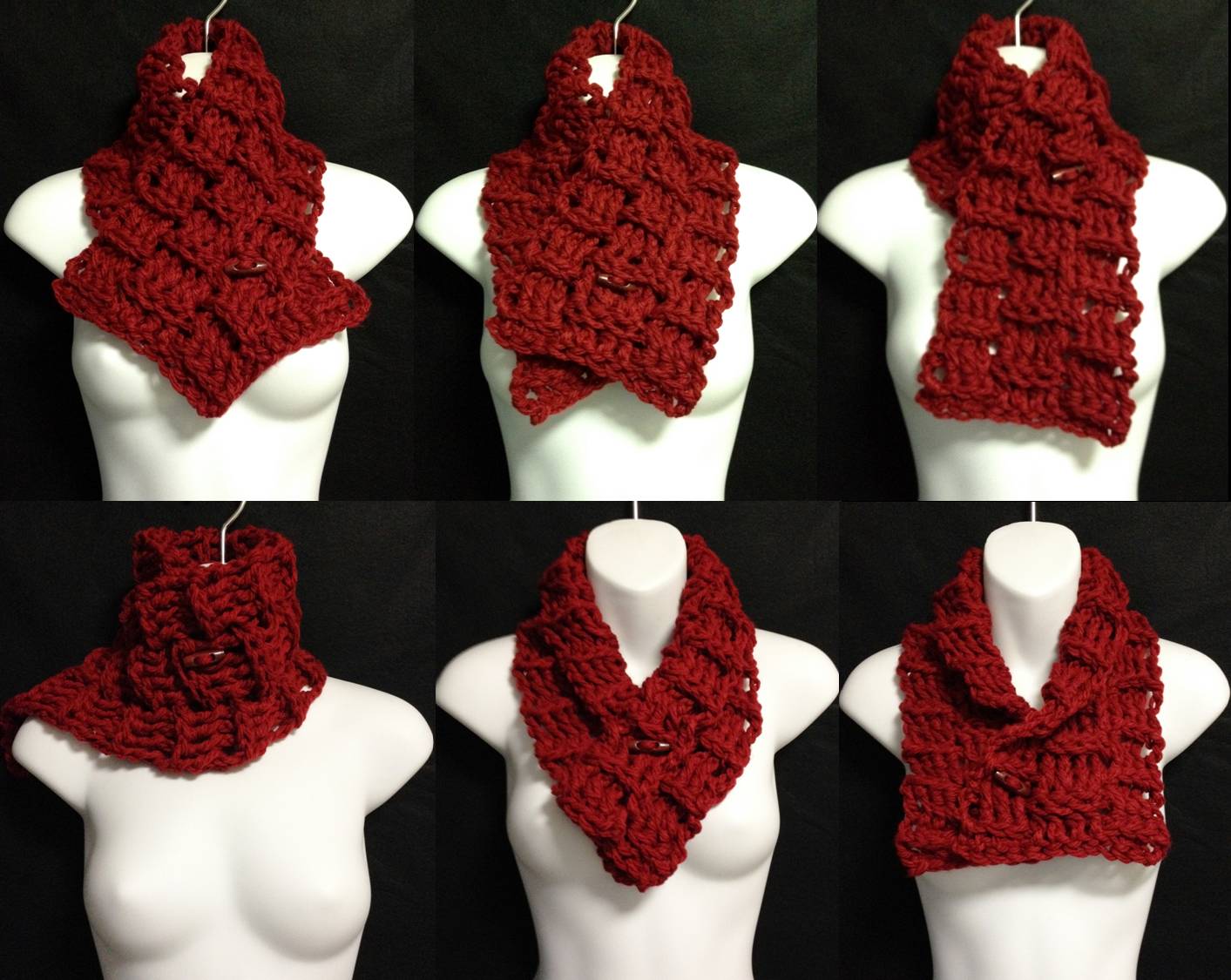 Multi Style Unisex Chunky Crochet Basket Weave Button Cowl Neck Warmer Gaiter Scarf