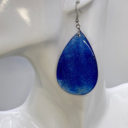 Hand Painted Tear Drop Ombre Iridescent Dangle Pendant Earrings