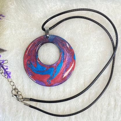 Hand Painted Iridescent Center Hollow Pendant Necklace